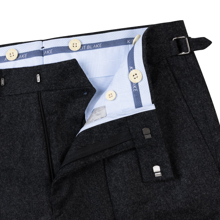 Grant Charcoal Fox Brothers Wool Flannel Trousers