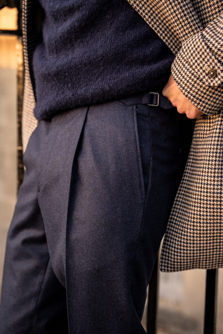 Delon Navy Wool Flannel Trousers