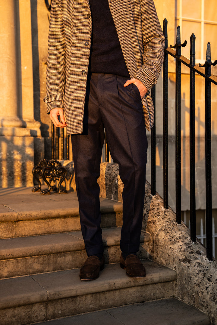 Delon Navy Wool Flannel Trousers