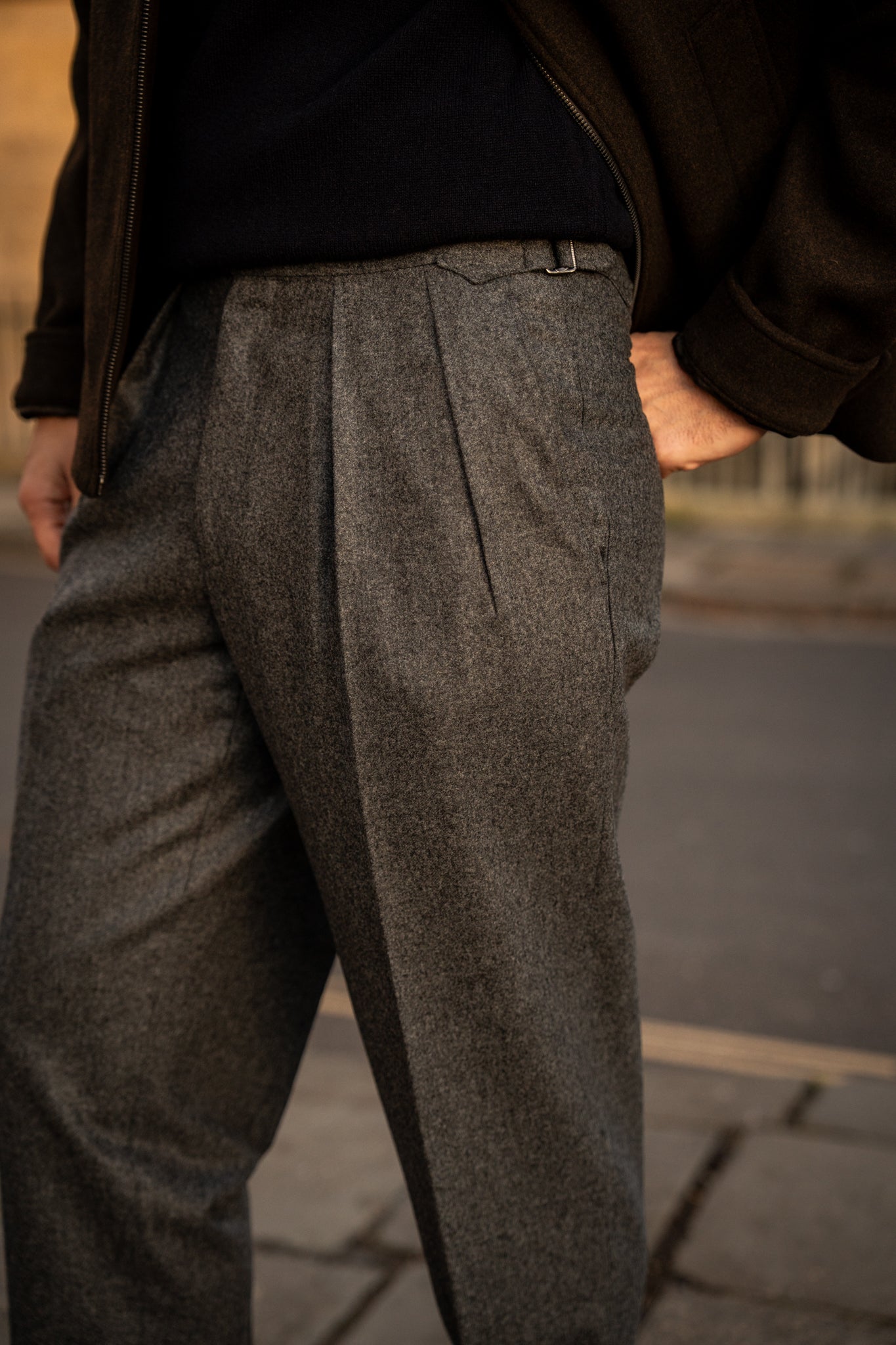 Grant Dark Grey Wool Flannel Trousers – Kit Blake