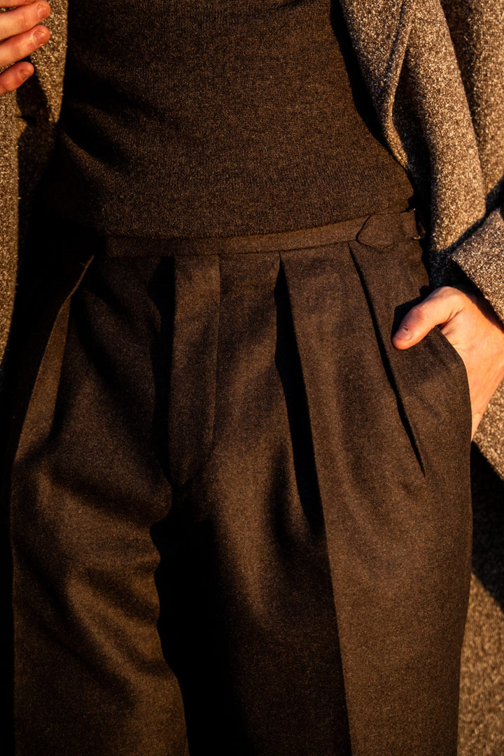 Grant Brown Wool Flannel Trousers