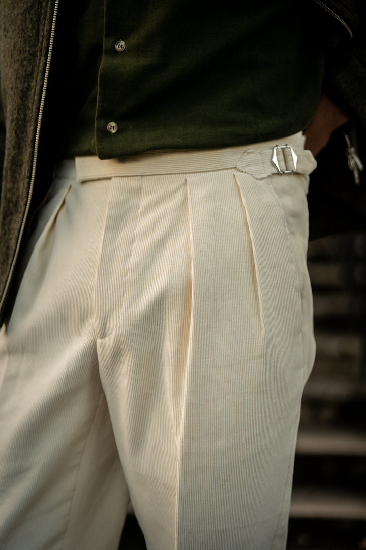 Grant Cream Cotton Corduroy Trousers