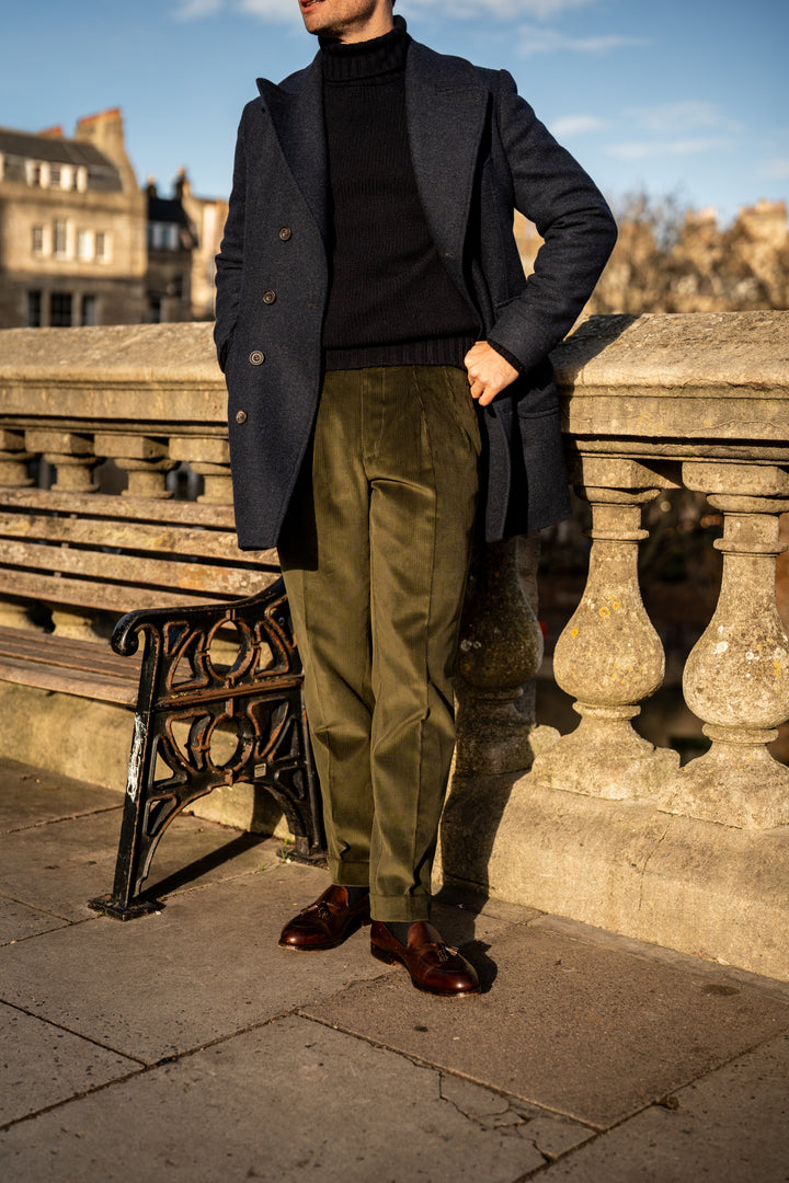 Grant Dark Olive Cotton Corduroy Trousers