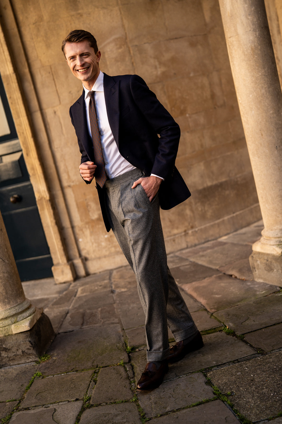 Grant Mid Grey Wool Flannel Trousers