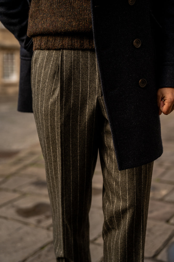 Duke Green Chalkstripe Wool Flannel Trousers