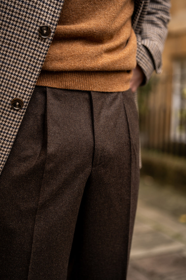 Duke Brown Wool Flannel Trousers