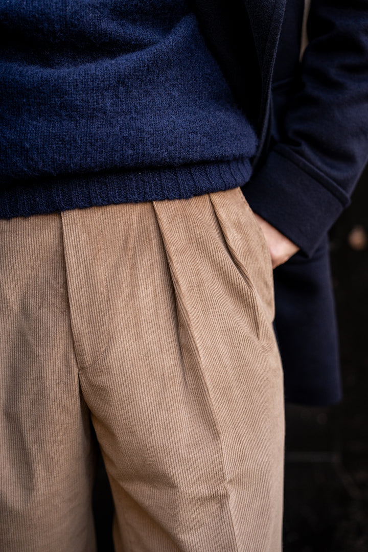Grant Taupe Cotton Wool Corduroy Trousers