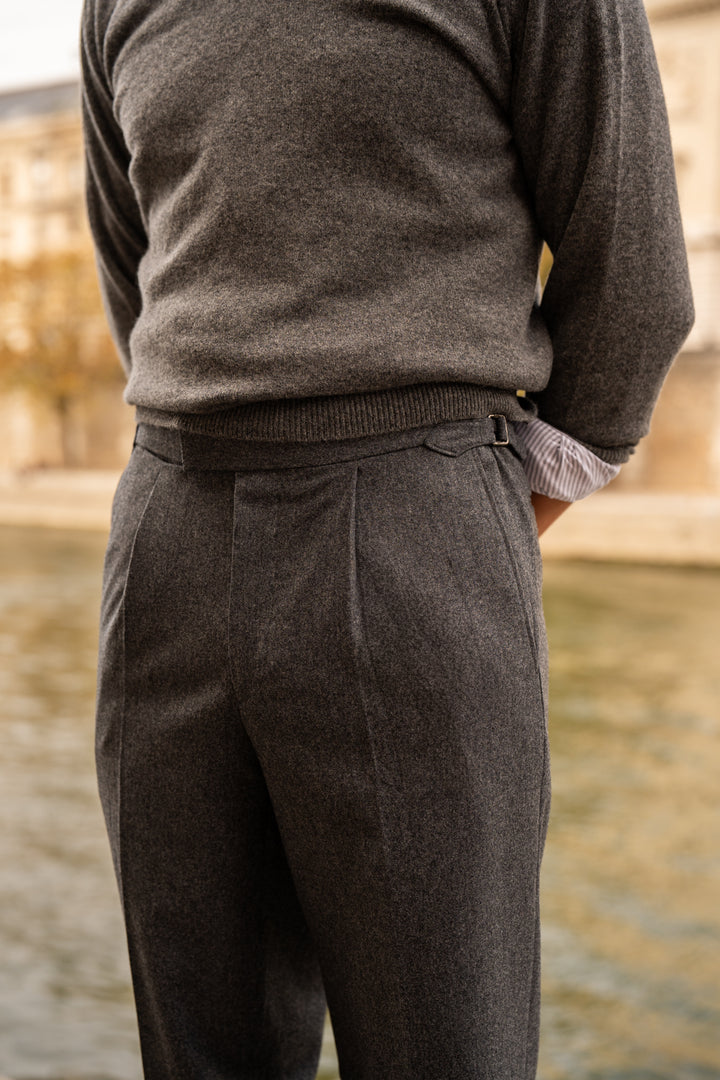 Duke Dark Grey Wool Flannel Trousers