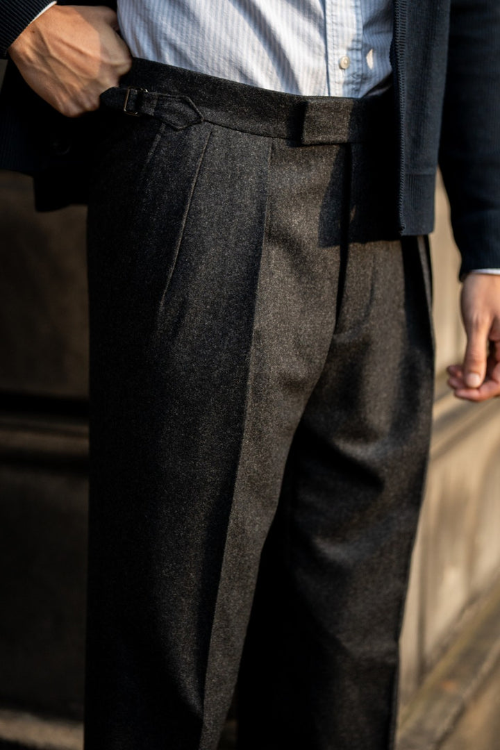 Grant Charcoal Wool Flannel Trousers