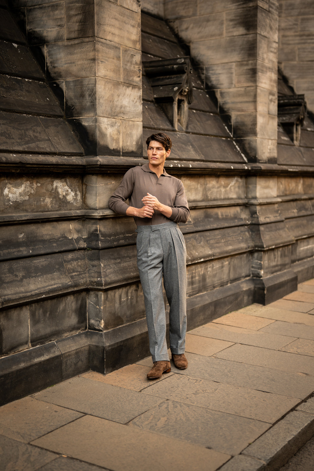 Aleks Mid Grey Wool Flannel Trousers