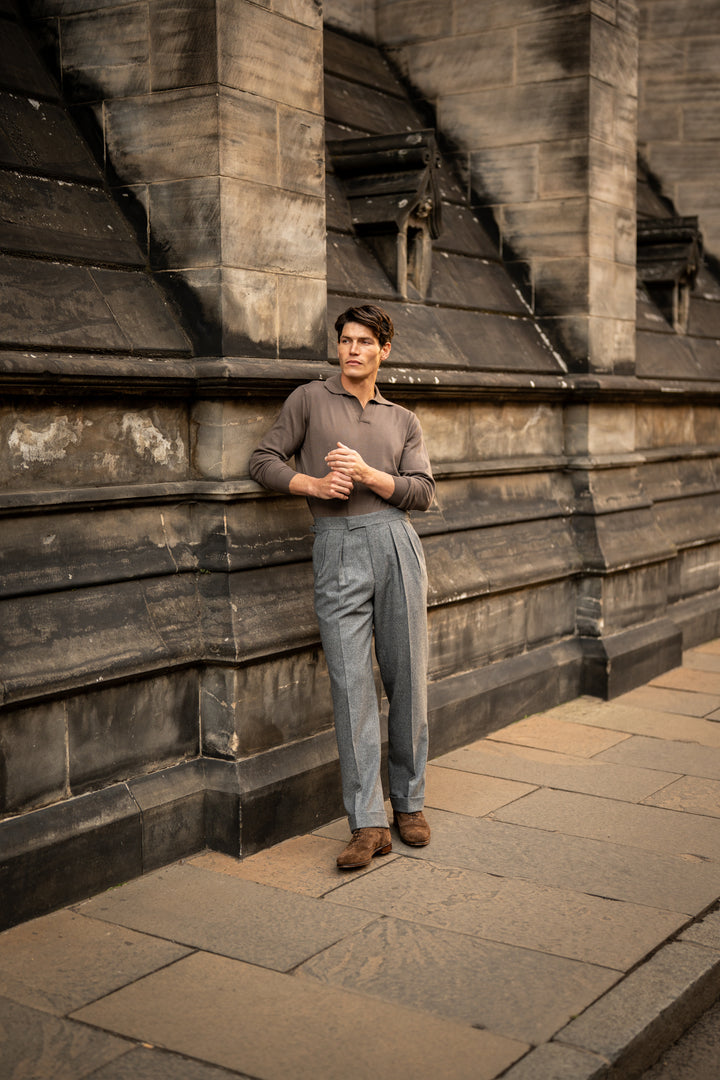 Aleks Mid Grey Wool Flannel Trousers
