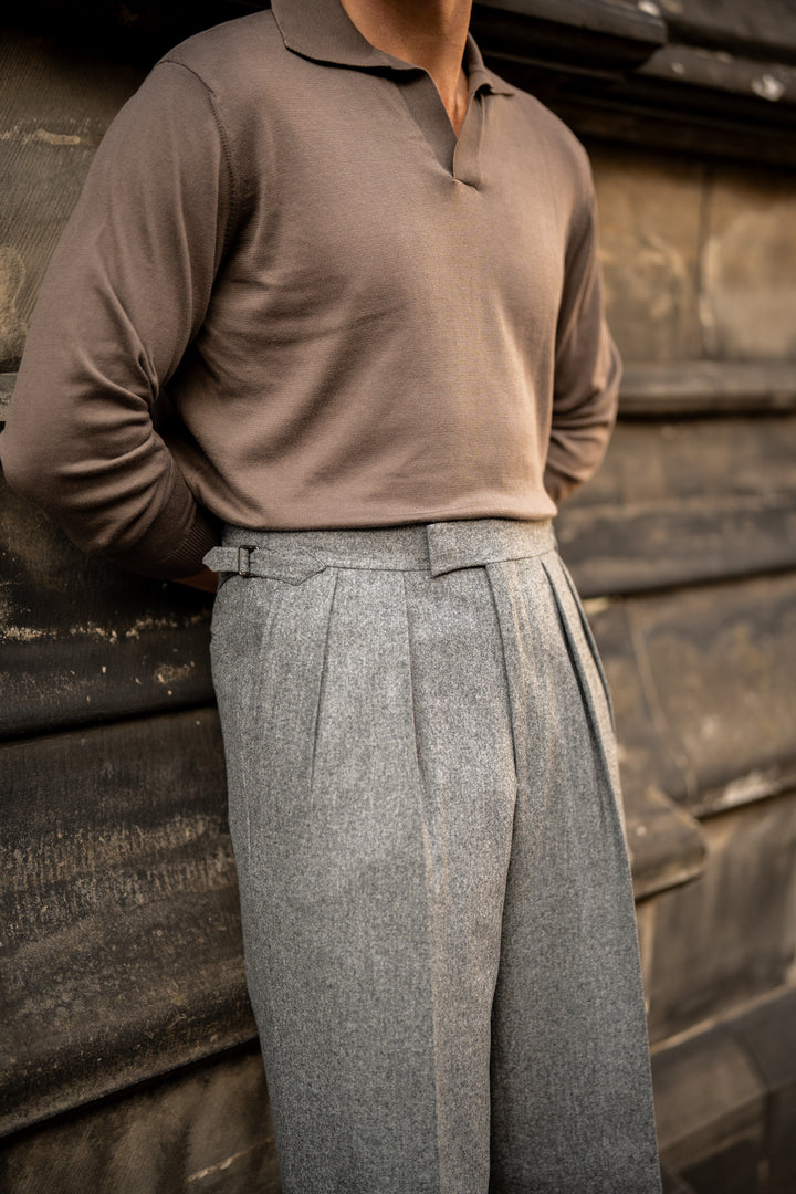 Aleks Mid Grey Wool Flannel Trousers
