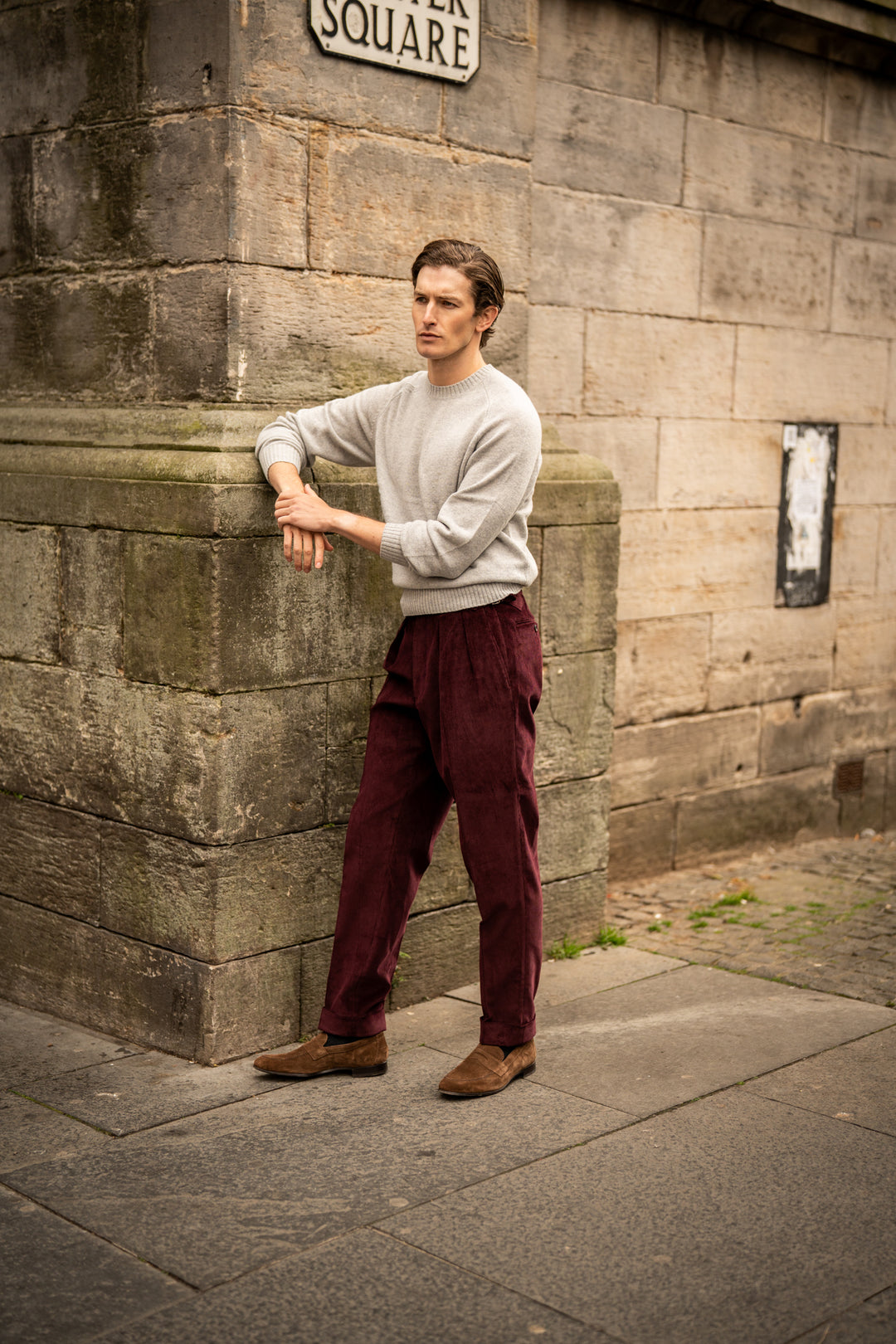 Grant Plum Cotton Corduroy Trousers
