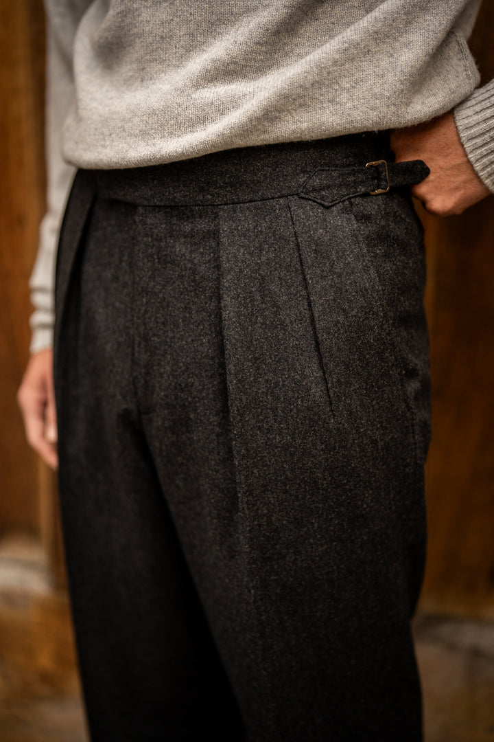 Aleks Charcoal Wool Flannel Trousers