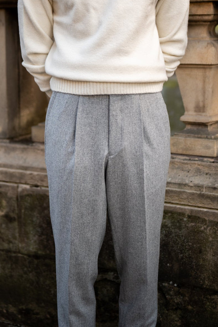 Delon Light Grey Wool Flannel Trousers