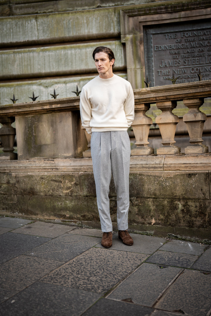 Delon Light Grey Wool Flannel Trousers