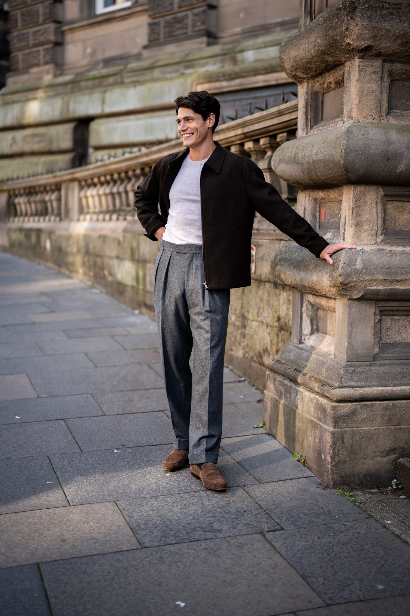 Aleks Dark Grey Wool Flannel Trousers – Kit Blake