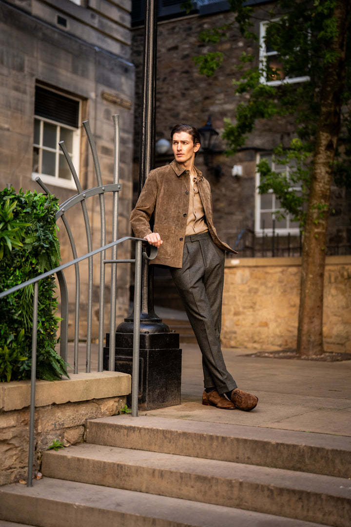Delon Green Wool Flannel Trousers