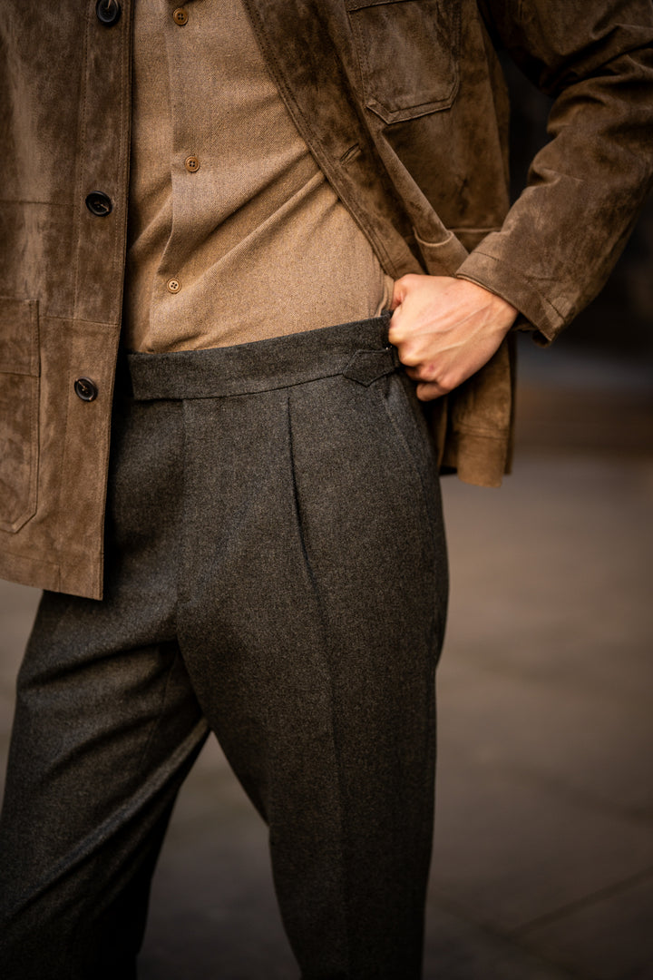 Delon Green Wool Flannel Trousers