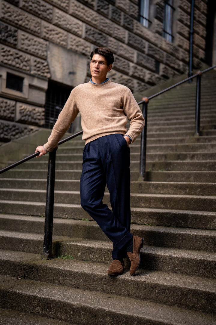 Grant Navy Wool Flannel Trousers