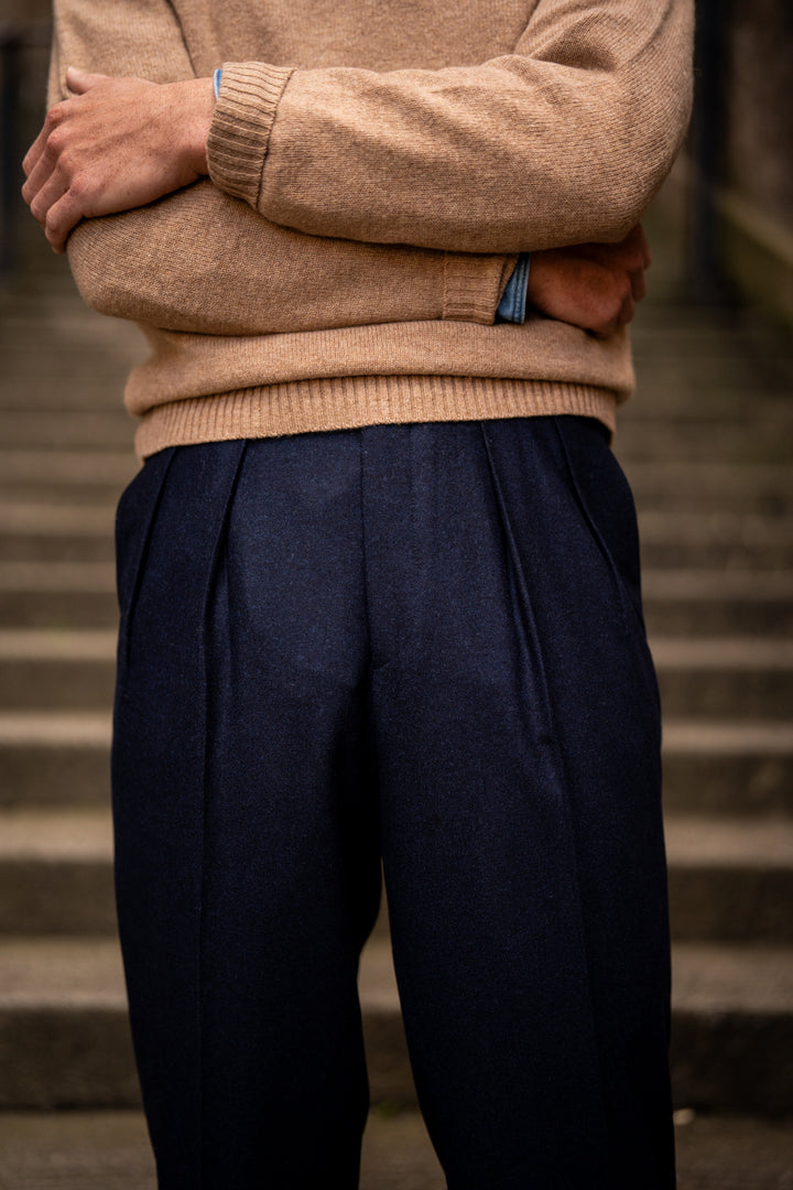 Grant Navy Wool Flannel Trousers