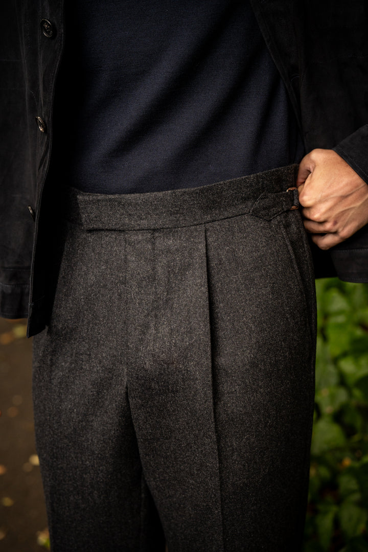 Delon Charcoal Wool Flannel Trousers