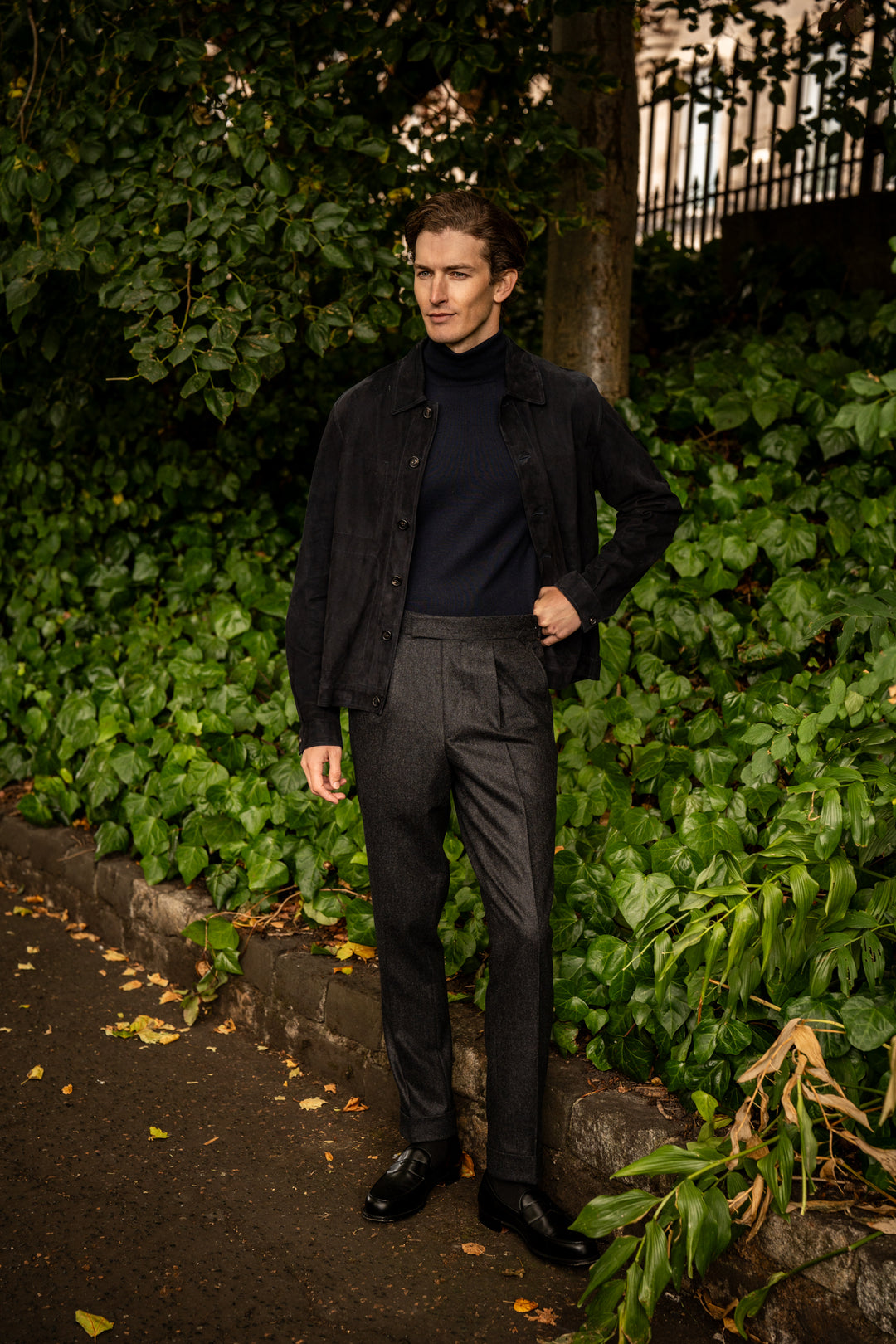 Delon Charcoal Wool Flannel Trousers