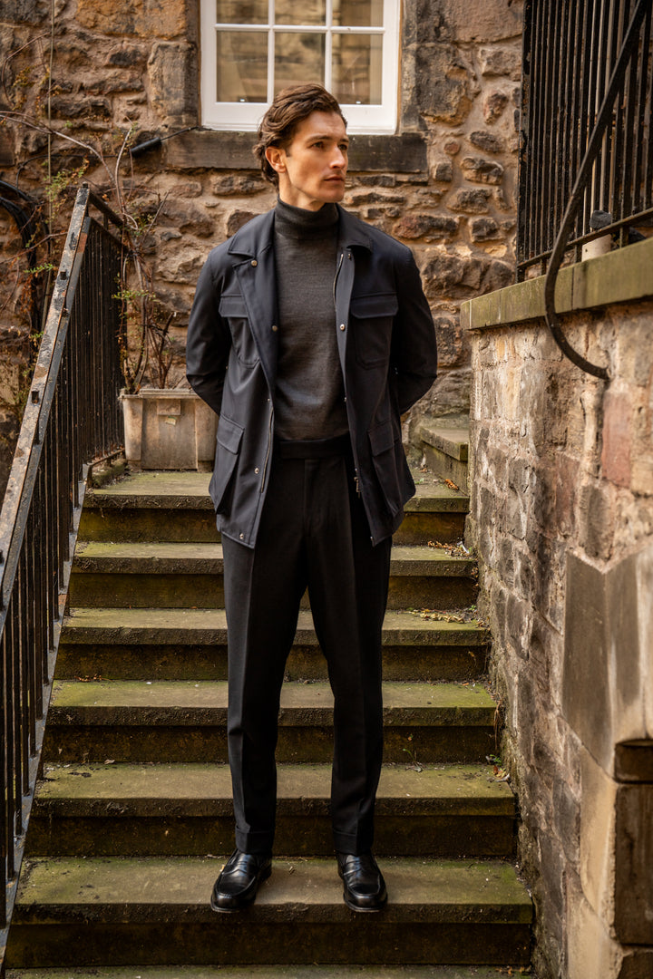 Delon Black Wool Flannel Trousers