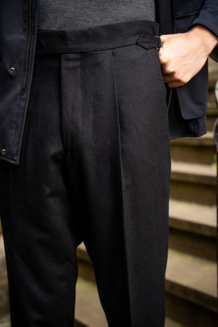 Delon Black Wool Flannel Trousers