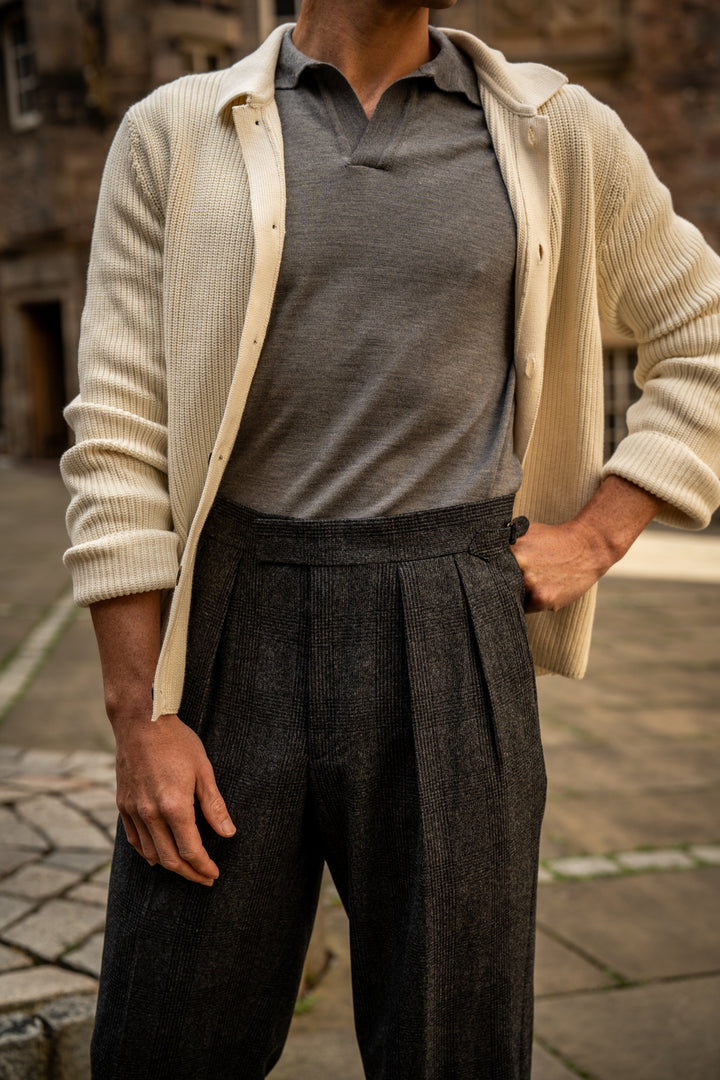 Aleks Dark Grey Check Wool Flannel Trousers