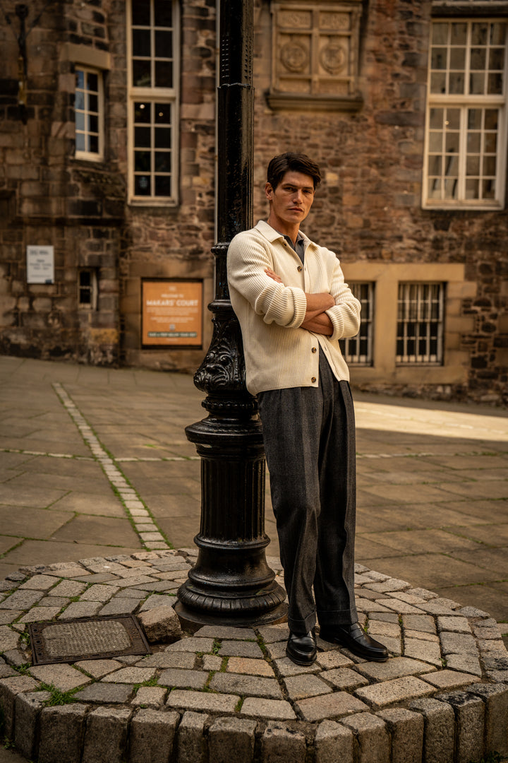 Aleks Dark Grey Check Wool Flannel Trousers