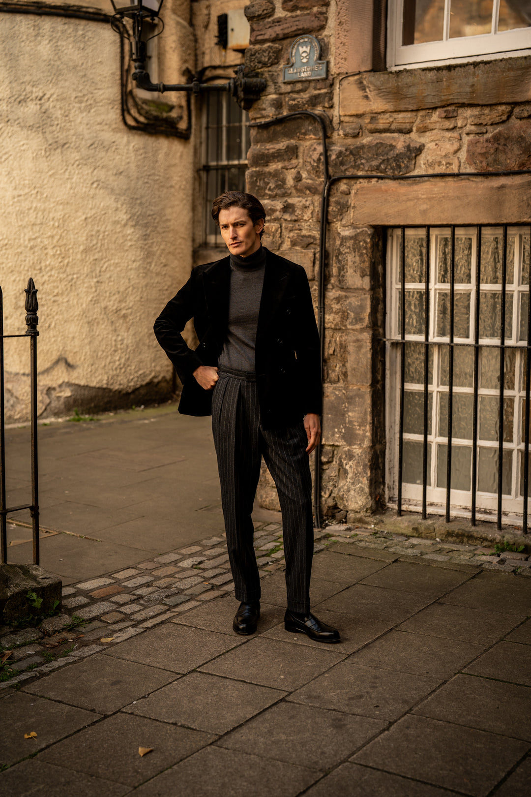 Grant Dark Grey Chalkstripe Wool Flannel