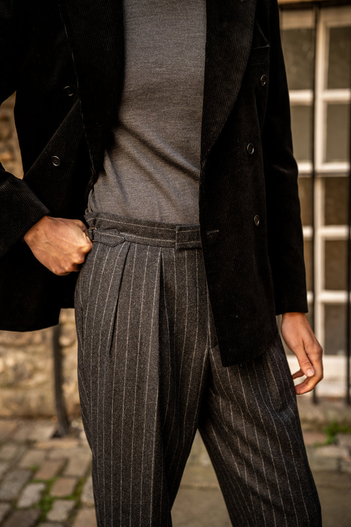 Grant Dark Grey Chalkstripe Wool Flannel