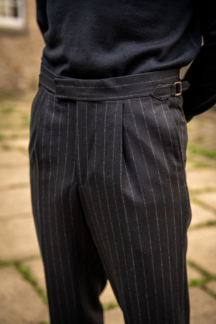 Duke Navy Chalkstripe Wool Flannel Trousers