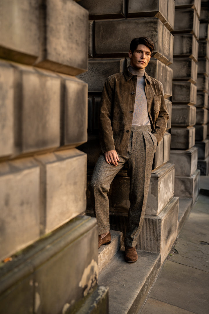 Grant Brown Herringbone Wool Tweed Trousers