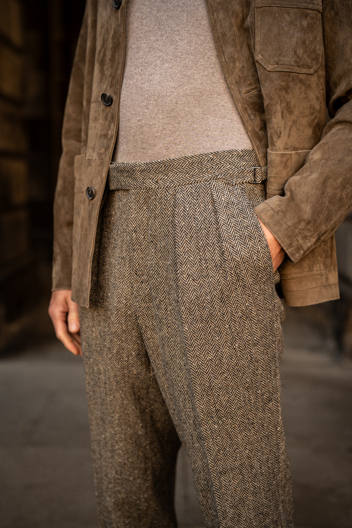 Grant Brown Herringbone Wool Tweed Trousers