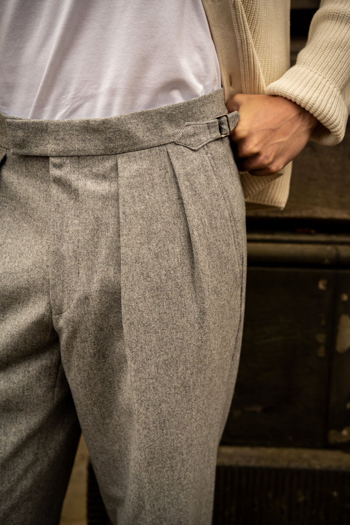 Grant Light Grey Wool Flannel Trousers
