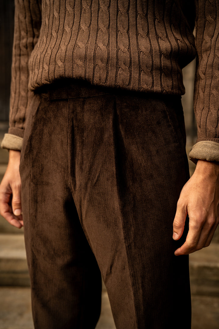 Delon Brown Cotton Corduroy Trousers