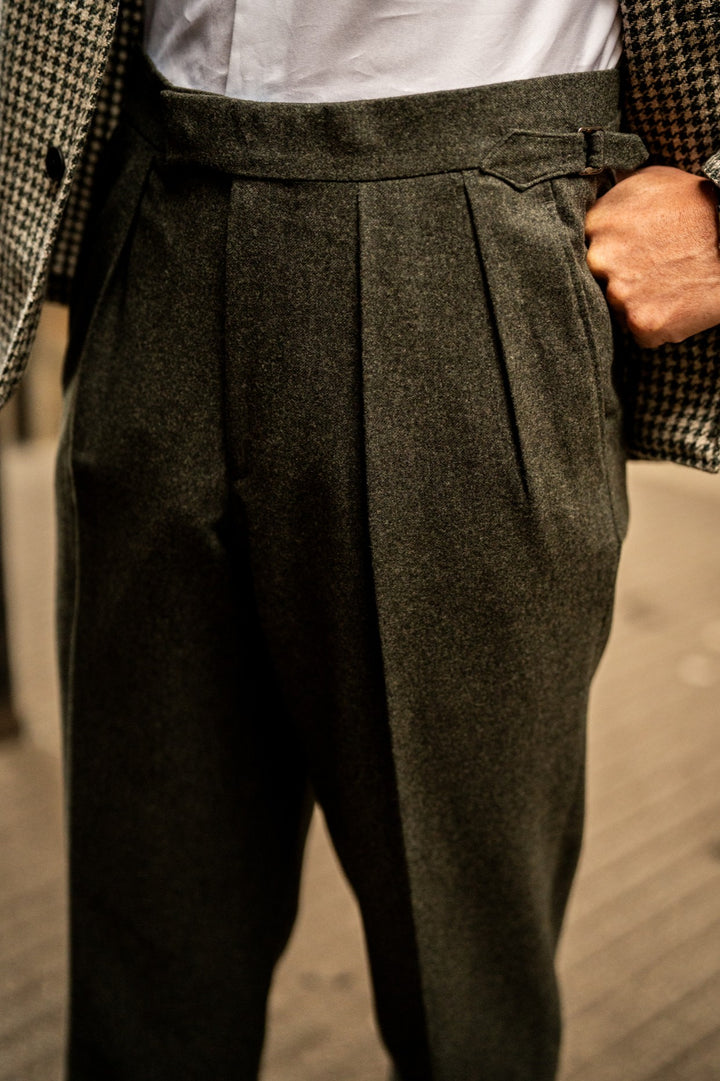 Grant Green Wool Flannel Trousers