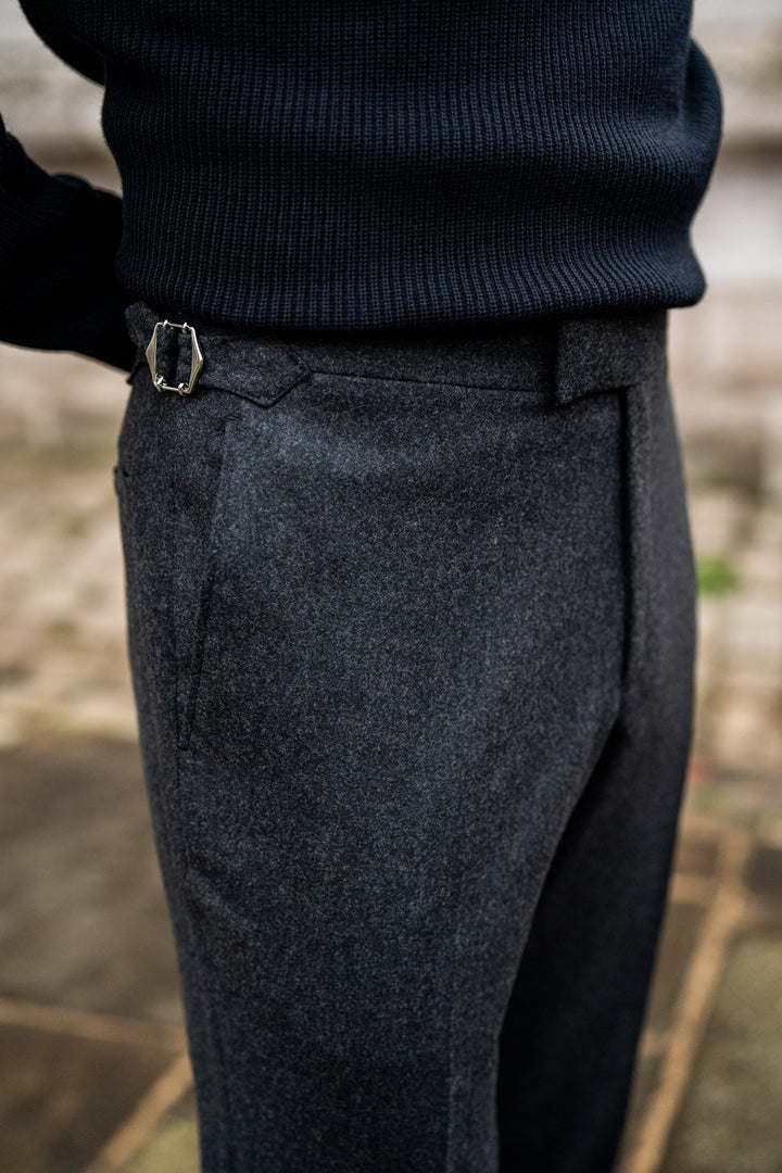 New Caine Charcoal Wool Flannel Trousers