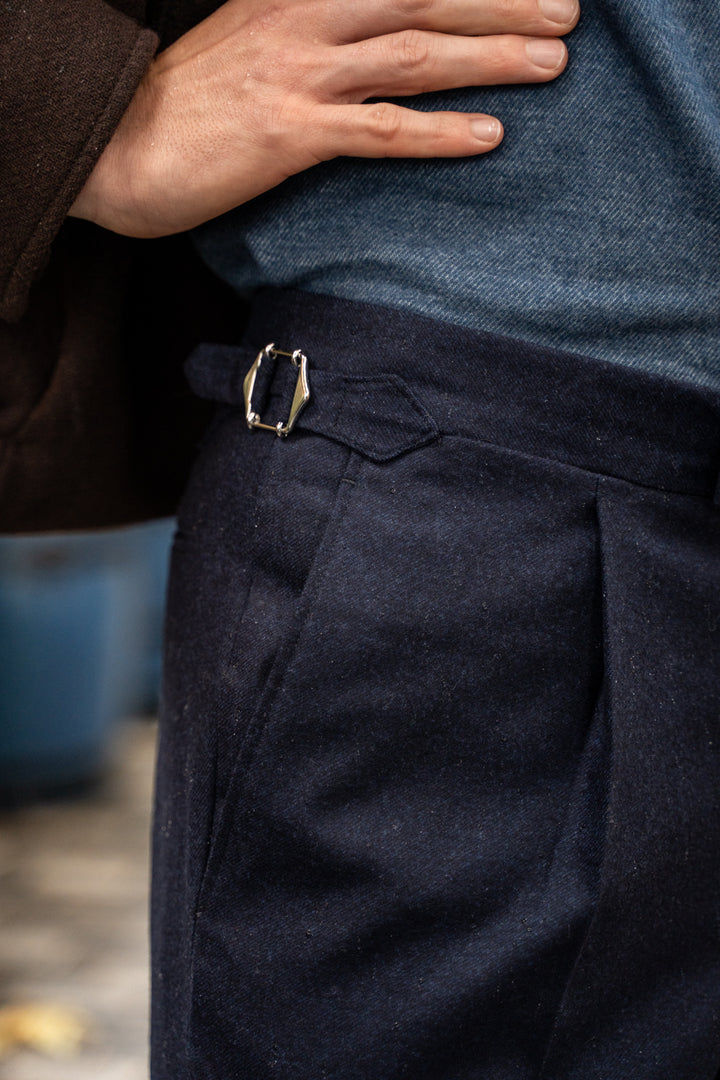 Duke Navy Wool Flannel Trousers