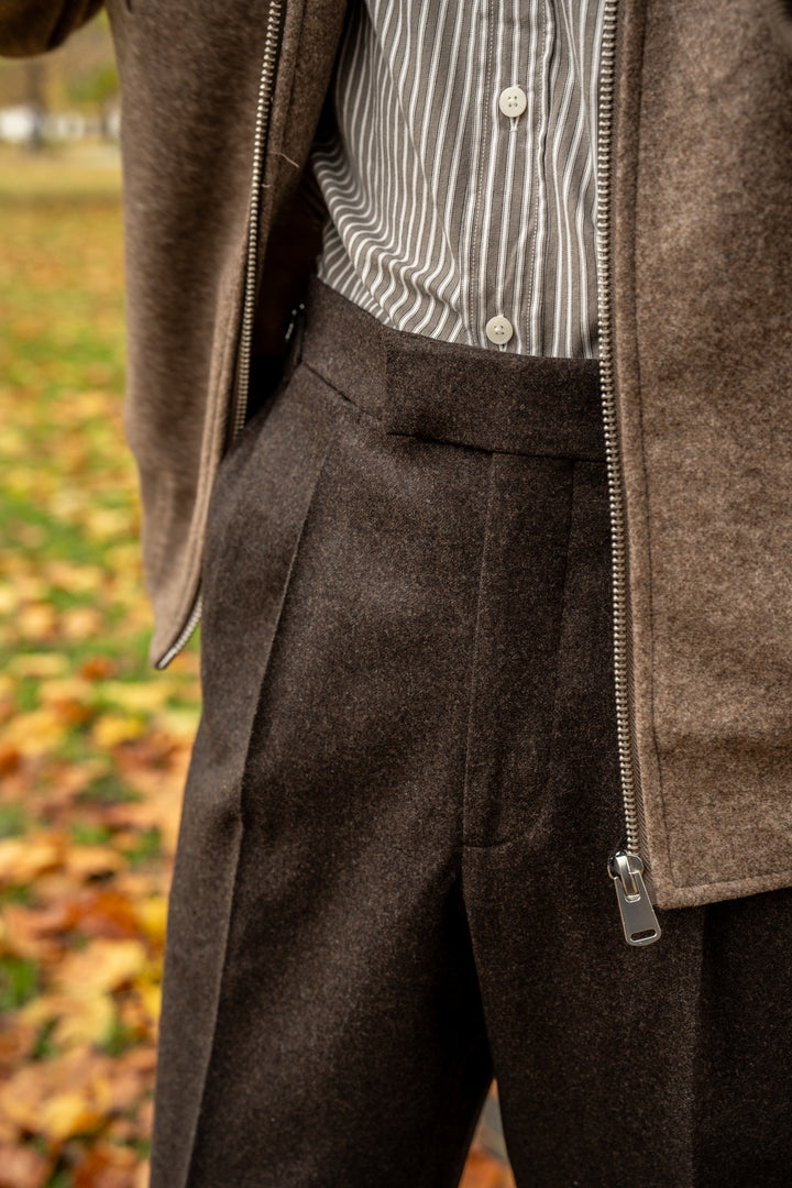 Delon Brown Wool Flannel Trousers