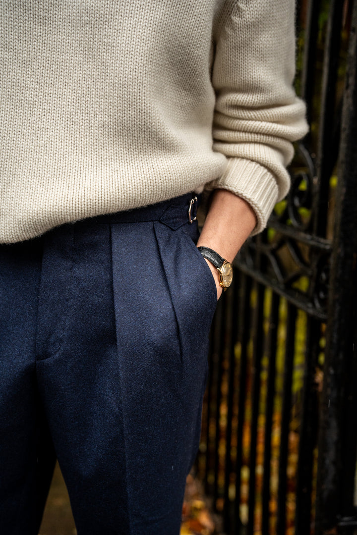 Aleks Navy Wool Flannel Trousers