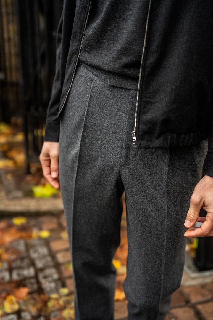 Delon Dark Grey Wool Flannel Trousers