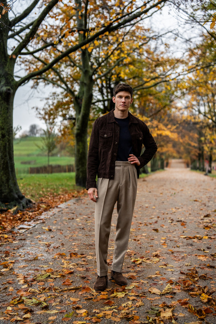 Grant Beige Cavalry Wool Twill Trousers