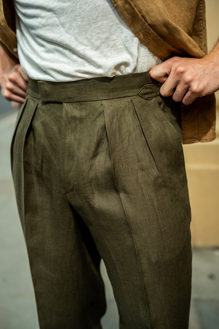 Grant Olive Maison Hellard & Permanent Style Linen Trousers