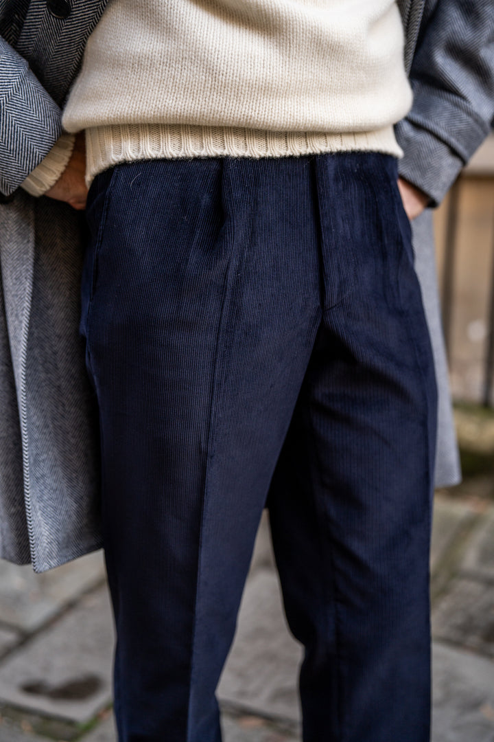 Duke Navy Cotton Corduroy Trousers