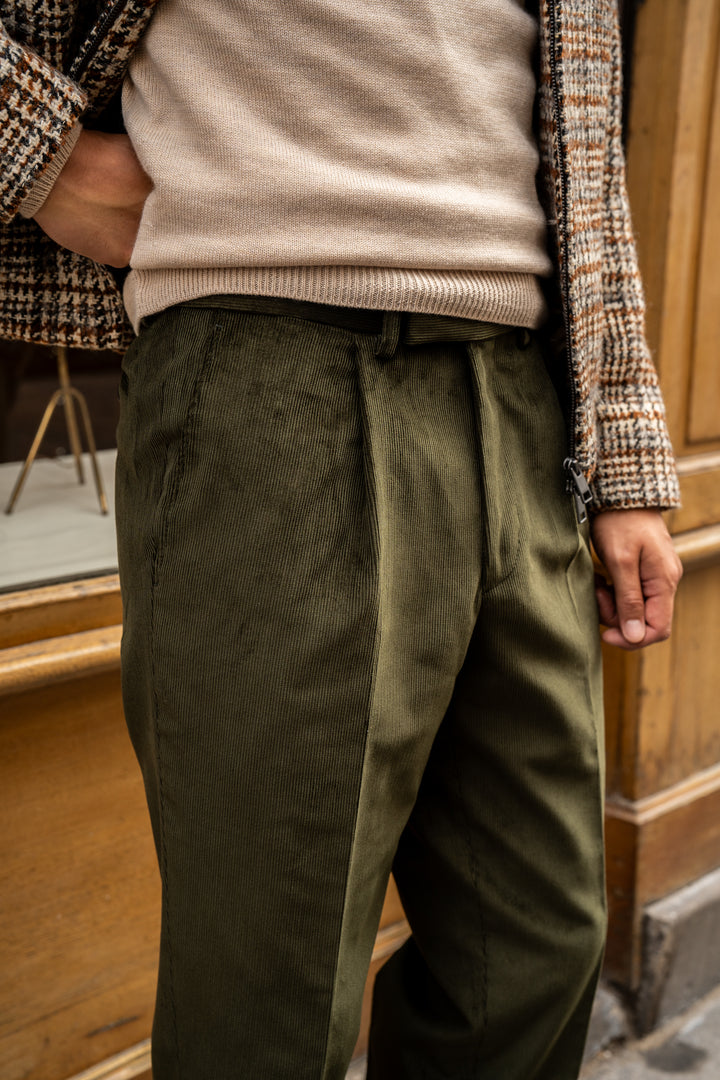 Duke Dark Olive Cotton Corduroy Trousers