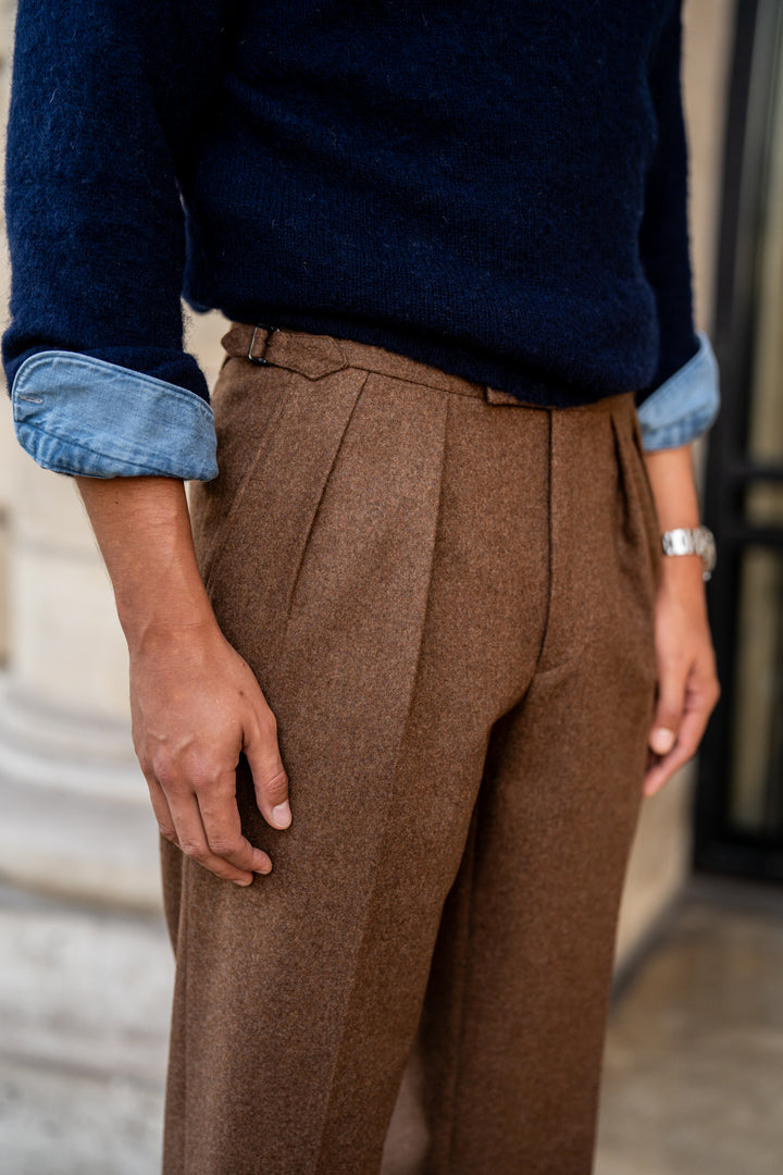 Aleks Brown Fox Brothers Wool Flannel Trousers