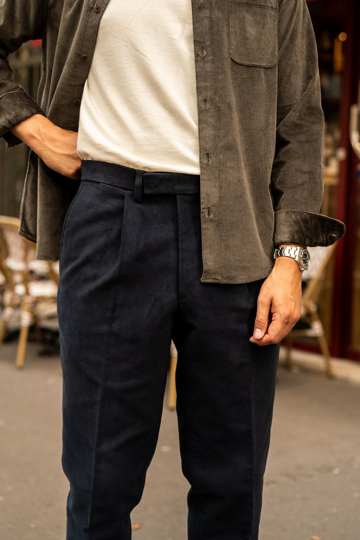 Duke Navy Cotton Moleskin Trousers